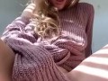 Cute 19 year old brunette playing with creamy pussy