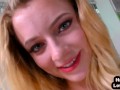 HJ POV amateur teen jerks off hard dick after striptease