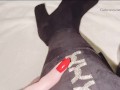 Feet teasing in tall boots then showing my thong and pussy! 