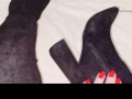 Feet teasing in tall boots then showing my thong and pussy! 