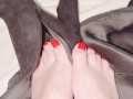 Feet teasing in tall boots then showing my thong and pussy! 