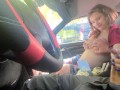 Public hand job! Risky!!! She swallows up all the cum!