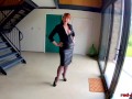 Busty redhead mature masturbates at work