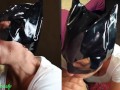 MILF with the catwoman mask sucks off her husband & gets a huge load on his face then licks the cum
