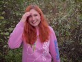 Ginger stepsister gave a blowjob and got cum and pee  in outdoor