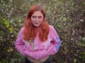 Ginger stepsister gave a blowjob and got cum and pee  in outdoor