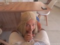 Step Mom Sucking Cock Under Table! Gf Caught Us And Joined. Cum In Mouth 4K