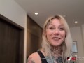 Inked blonde sucking and deepthroating a big dick