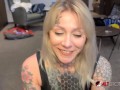 Inked blonde sucking and deepthroating a big dick