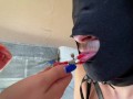 Dominatrix Nika brought her slave a condom with sperm. The humiliation of a slave.