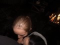 FFM Threesome Sucking on the Backyard - Outdoor Double Blowjob - Oral Creampie