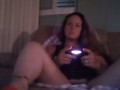 Filming up Milf in high heels wearing mini dress while she plays fortnite