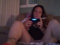 Filming up Milf in high heels wearing mini dress while she plays fortnite