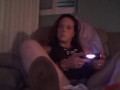 Filming up Milf in high heels wearing mini dress while she plays fortnite