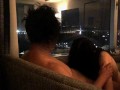 海の夜景の見えるホテルのソファで、テンション上がりの教え子が、馬乗りしながら腰をフリフリ