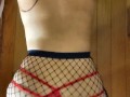 赤Tバックに網タイツのドエロい人妻が立ちバックで性欲発散