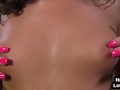 Smallboobs POV babe wanks oiled cock and talks dirty