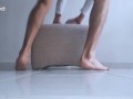 Masturbating my rich cock with the chair while showing the soles of my feet