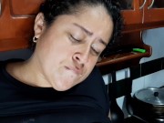 I masturbate in the kitchen while my stepbrother is in the living room. Part 2. He sucks my wet puss