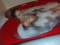 Dirty little slut takes a bubble bath in heart shaped tub and plays with feet 🛀😘💦