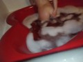 Dirty little slut takes a bubble bath in heart shaped tub and plays with feet 🛀😘💦