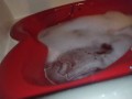 Dirty little slut takes a bubble bath in heart shaped tub and plays with feet 🛀😘💦