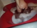 Dirty little slut takes a bubble bath in heart shaped tub and plays with feet 🛀😘💦