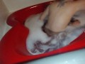 Dirty little slut takes a bubble bath in heart shaped tub and plays with feet 🛀😘💦