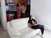 My stepcousin gets horny, she doesn't care that my stepsister is in the living room