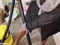 My Step Sis Vacuum Cleaning while I Watch - UPSKIRT No PANTIES No BRA
