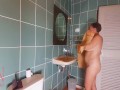 Nudist housekeeper Regina Noir washes in the shower with soap, naked maid shaves her pussy, brushes