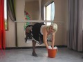 Maid is cleaning the ballet class. Wet dress, masturbation. Full video.