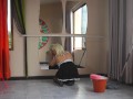 Maid is cleaning the ballet class. Wet dress, masturbation. Full video.