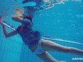 Marusia shows you her hairy sweet vagina in the pool