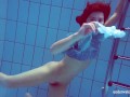 Marusia shows you her hairy sweet vagina in the pool