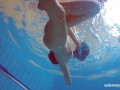 Marusia shows you her hairy sweet vagina in the pool