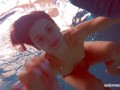 Marusia shows you her hairy sweet vagina in the pool