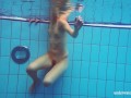 Marusia shows you her hairy sweet vagina in the pool