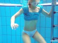 Marusia shows you her hairy sweet vagina in the pool