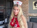 Naughty nurse seduced the patient, fuck him & got cum in mouth. Behind the scenes