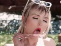 Natural Boob Babe Lilly Bell Is The Cherry Of The Year and Loves Masturbating With Her Glass Dildo Outdoors By The Pool