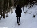 Risky public deepthroat blowjob in beautiful winter landscape