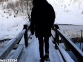 Risky public deepthroat blowjob in beautiful winter landscape