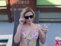 Preview of new college scene where katie kinz and james angel meet each other in class and run into each other by the pool