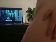 Amelia squats on big cock and take it all in her ass