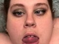 CHUBBY SUBMISSIVE SLUT TIT FUCKED WITH HUGE CLOSE-UP CUMSHOT ON TONGUE