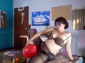Office Obsession, The secretary in stockings Inflatables balloons masturbates with balloons.