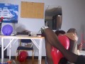 Office Obsession, The secretary in stockings Inflatables balloons masturbates with balloons.
