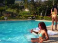 I fuck with my friend in the pool until we cum, we wait for the gardener to join - BlackBarbie