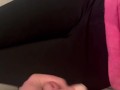 small cumshot on her leggings while watching tv